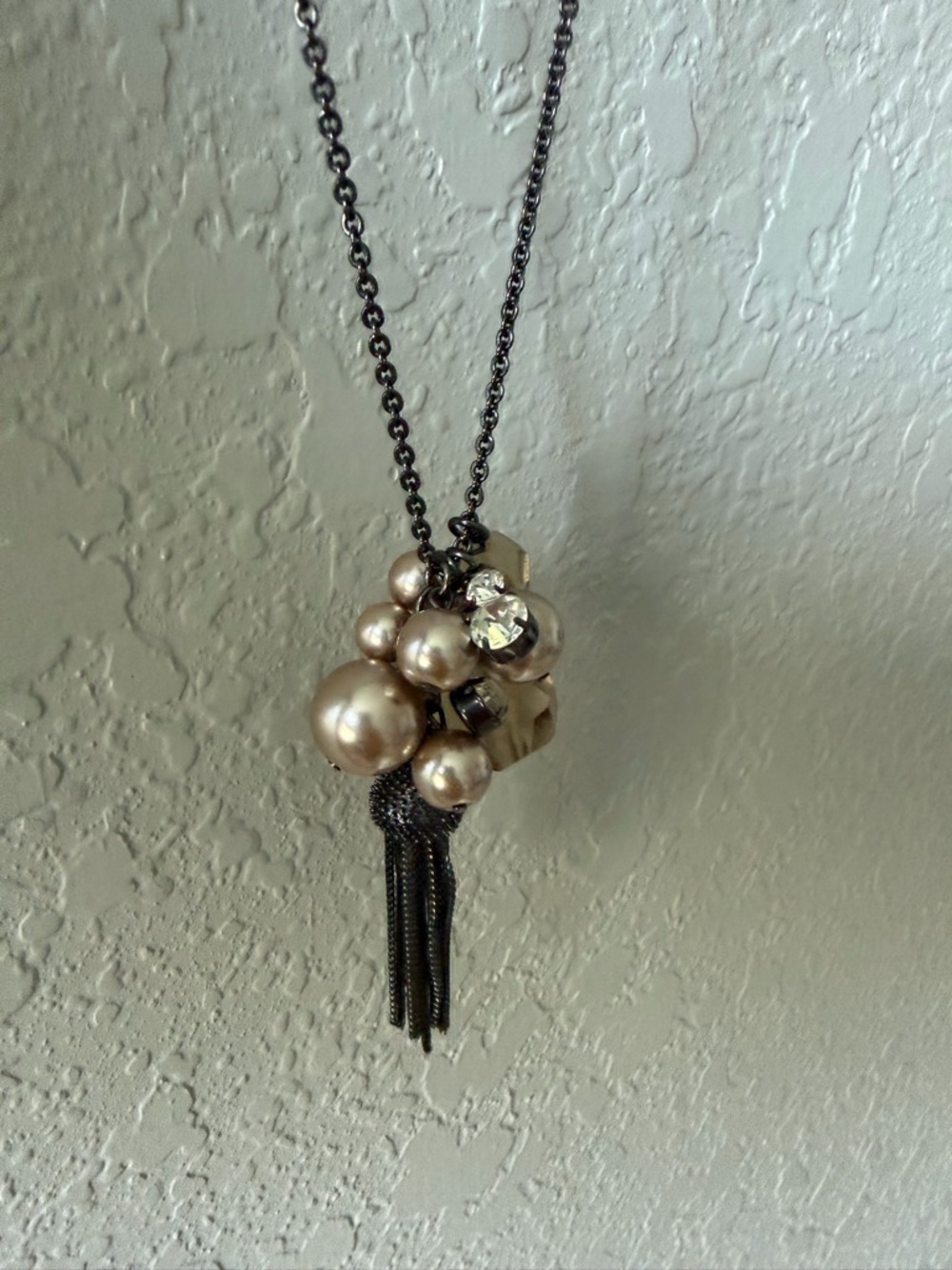 J. Crew Champagne Pearl Cluster Necklace with Gunmetal Chain